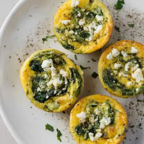 Spinach Egg Muffins with Feta – Easy High-Protein Breakfast Recipe 5 Spinach egg muffins with feta on a white plate