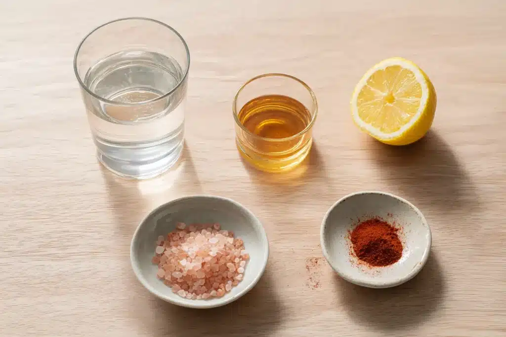pink salt trick recipe with apple cider vinegar being mixed in glass