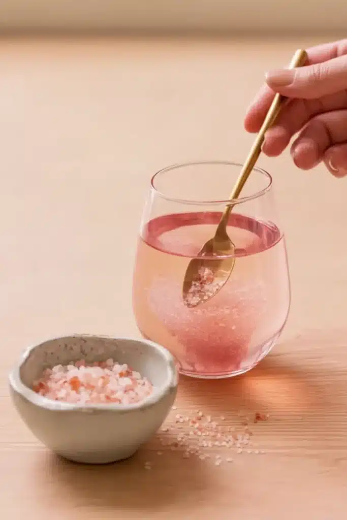 pink salt trick recipe with apple cider vinegar drink with lemon slice